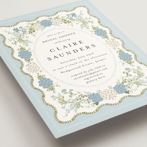 This is a cerulean bridal shower invitations with standard by Susan Moyal called wedgewood printing on signature in standard