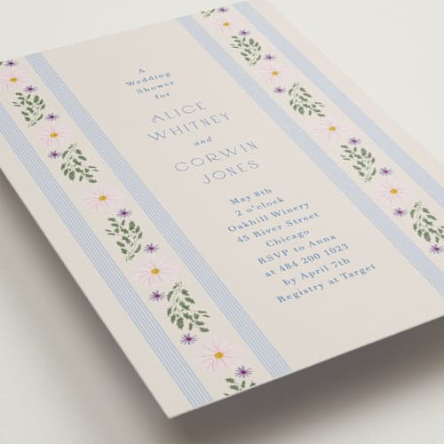 This is a bluebell bridal shower invitations with standard by Baumbirdy called floral stripe printing on signature in standard