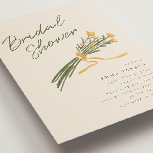 This is a cream bridal shower invitations with standard by Adelyn T. called pencil bouquet printing on signature in standard