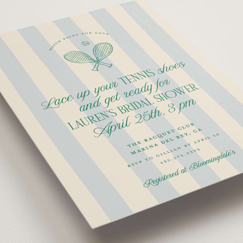 This is a sky bridal shower invitations with standard by Leia Matt called racquet club printing on signature in standard