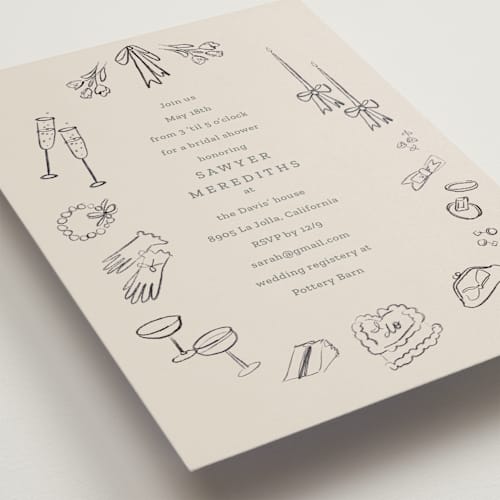 This is a cement bridal shower invitations with standard by Baumbirdy called wedding sketches printing on signature in standard