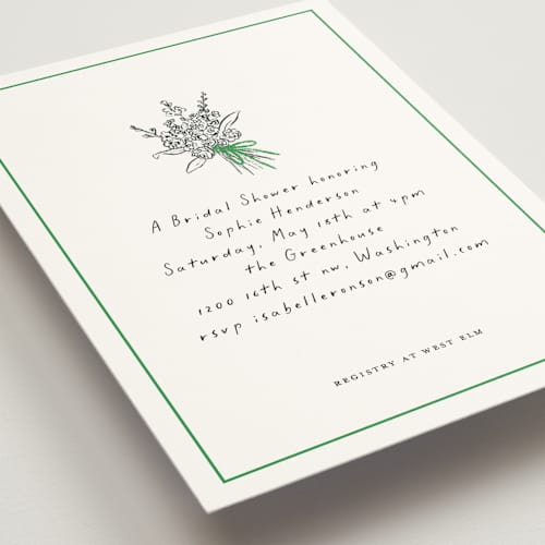 This is a lawn bridal shower invitations with standard by mo kelley called tied bouquet printing on signature in standard