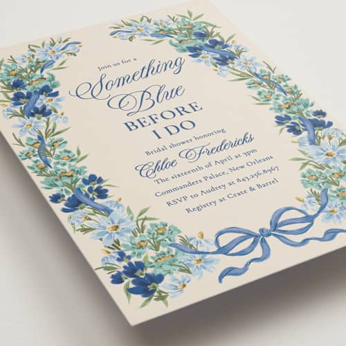This is a bluebell bridal shower invitations with standard by Jackie Crawford called hidcote printing on signature in standard