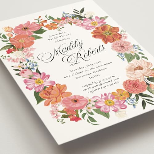 This is a peony bridal shower invitations with standard by Susan Moyal called summer shower printing on signature in standard