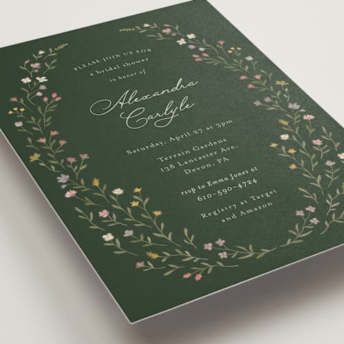 This is a juniper bridal shower invitations with standard by Katherine Moynagh called floral greenery printing on signature in standard