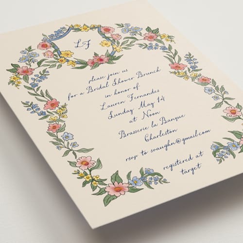 This is a cornflower bridal shower invitations with standard by Chris Griffith called a wedding in low country printing on signature in standard