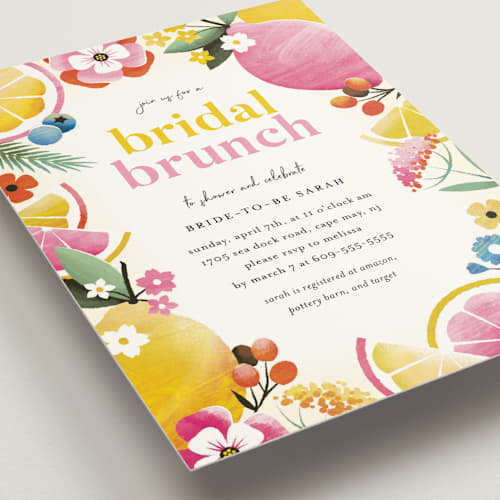 This is a pink lemonade bridal shower invitations with standard by Laura Moyer called bridal brunch printing on signature in standard