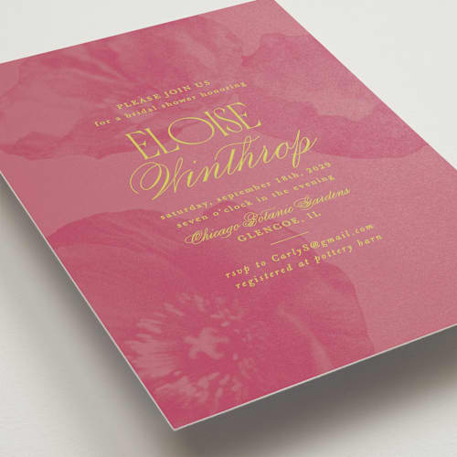 This is a flamingo bridal shower invitations with standard by Morgan Kendall called maximalist poppies printing on signature in standard