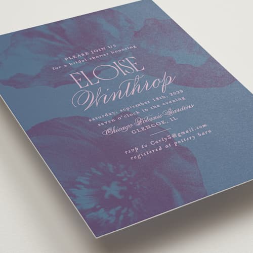 This is a peacock bridal shower invitations with standard by Morgan Kendall called maximalist poppies printing on signature in standard
