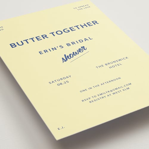 This is a butter bridal shower invitations with standard by Studio Suku called courthouse printing on signature in standard