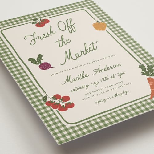 This is a moss bridal shower invitations with standard by Kelly Watkins called farmers market printing on signature in standard