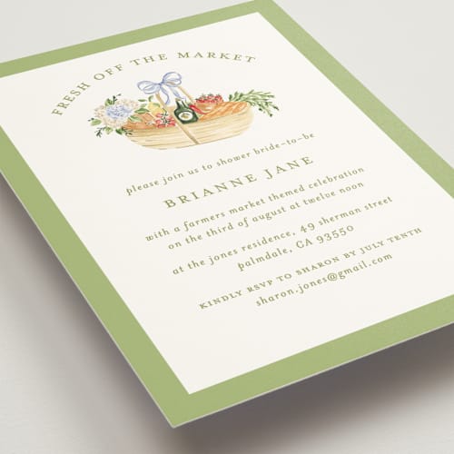 This is a sage leaf bridal shower invitations with standard by Sarah Knight called market printing on signature in standard