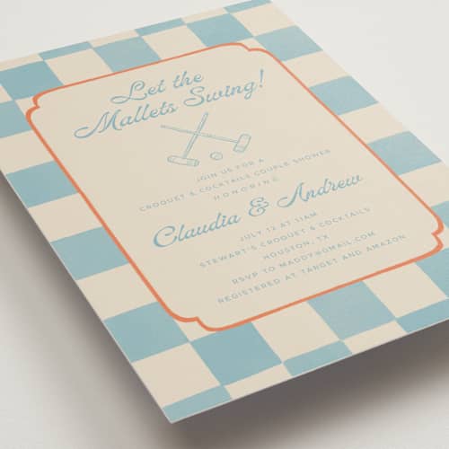 This is a sky bridal shower invitations with standard by Vera Lim called lets croquet printing on signature in standard