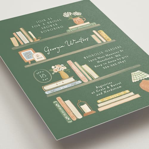 This is a forest bridal shower invitations with standard by Jennifer Wick called the next chapter printing on signature in standard