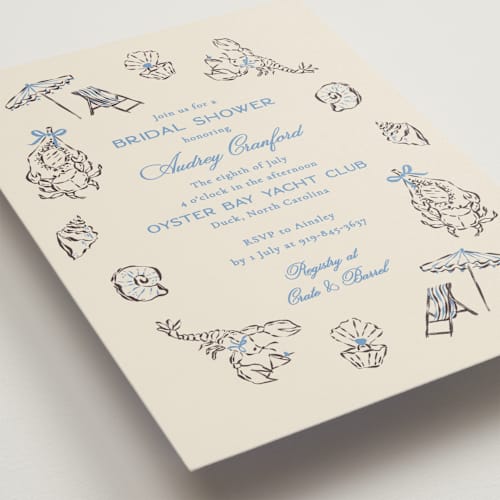 This is a sky bridal shower invitations with standard by Jackie Crawford called portofino printing on signature in standard