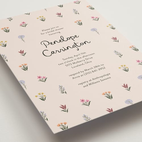 This is a spring bridal shower invitations with standard by Rachel Mattern called wildflower bloom printing on signature in standard