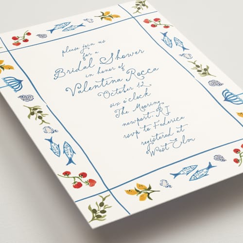 This is a mediterraneo bridal shower invitations with standard by Tamara Hilje called fresh border printing on signature in standard