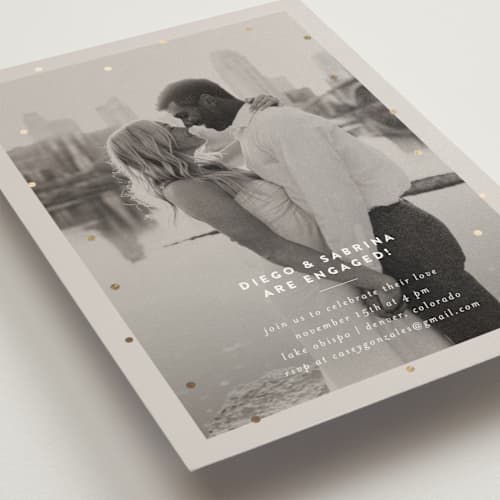 This is a steel engagement party invitations with foil pressed by chocomocacino called macine printing on signature in standard