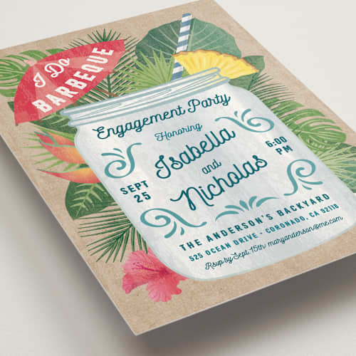 This is a kraft engagement party invitations with standard by Paper Sun Studio called tropical celebration printing on signature in standard