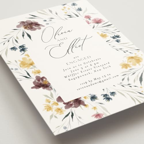 This is a mimosa engagement party invitations with standard by Nicoletta Savod called romance printing on signature in standard