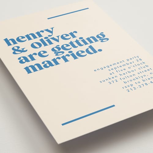 This is a cerulean engagement party invitations with standard by Kristie Kern called news printing on signature in standard