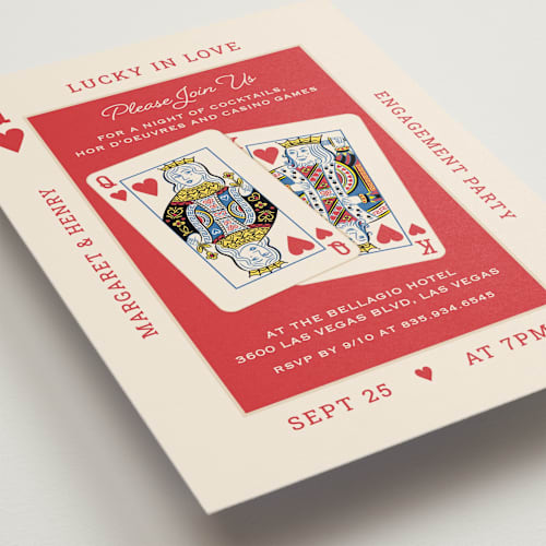 This is a hearts engagement party invitations with standard by Paper Sun Studio called lucky in love printing on signature in standard