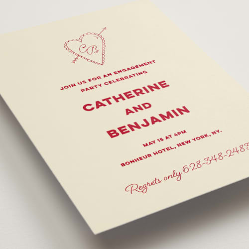 This is a strawberry engagement party invitations with standard by Helena Vitto called crazy little thing called love printing on signature in standard