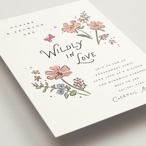 This is a carnation engagement party invitations with standard by Itsy Belle Studio called wildly in love printing on signature in standard