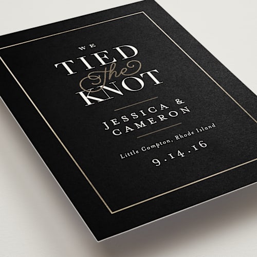 This is a tuxedo wedding announcements with foil pressed by Jennifer Wick called ivory details printing on signature in standard