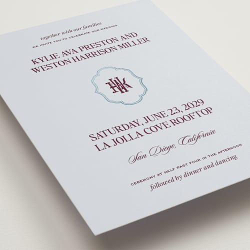 This is a celestial foil stamped wedding invitations with foil pressed by Jenna Holcomb called modern vintage printing on signature in standard