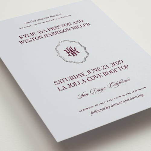 This is a celestial foil stamped wedding invitations with foil pressed by Jenna Holcomb called modern vintage printing on signature in standard