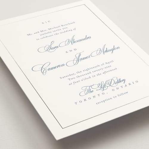 This is a ocean foil stamped wedding invitations with foil pressed by Kelly Schmidt called greenwood printing on signature in standard