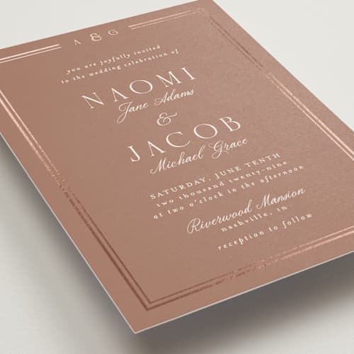 This is a rosewood foil stamped wedding invitations with foil pressed by Nicole Walsh called grace printing on signature in standard
