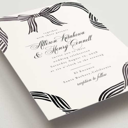 This is a diamond foil stamped wedding invitations with foil pressed by Chris Griffith called all tied up printing on signature in standard