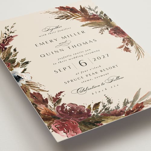 This is a autumn foil stamped wedding invitations with foil pressed by Kate Ahn called poetique printing on signature in standard