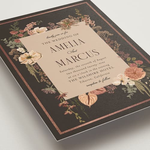 This is a autumn foil stamped wedding invitations with foil pressed by Susan Moyal called flouriishing printing on signature in standard