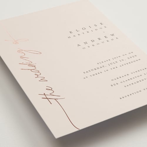 This is a ballet slipper foil stamped wedding invitations with foil pressed by Pippa Shaw called silk printing on signature in standard
