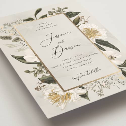 This is a porcelain foil stamped wedding invitations with foil pressed by Susan Moyal called after midnight printing on signature in standard