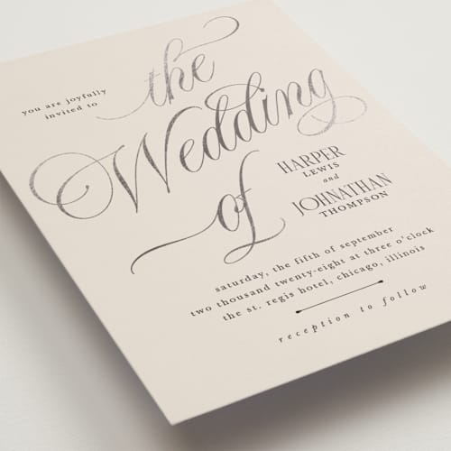 This is a linen foil stamped wedding invitations with foil pressed by Kate Ahn called mirin printing on signature in standard