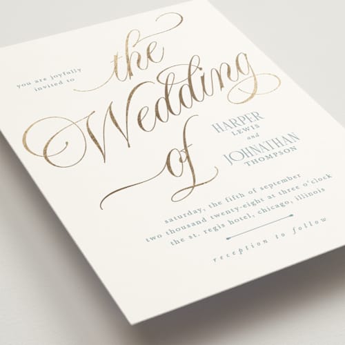 This is a sky foil stamped wedding invitations with foil pressed by Kate Ahn called mirin printing on signature in standard