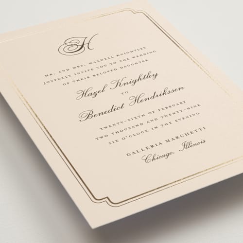 This is a bisque foil stamped wedding invitations with foil pressed by chocomocacino called lussekatter printing on signature in standard
