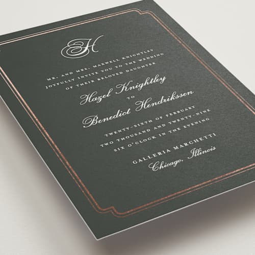 This is a charcoal foil stamped wedding invitations with foil pressed by chocomocacino called lussekatter printing on signature in standard