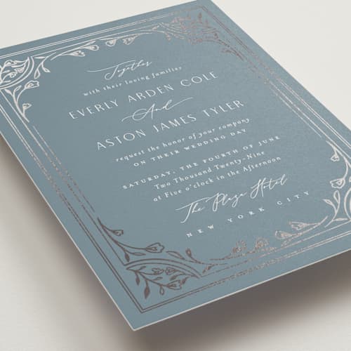 This is a capri foil stamped wedding invitations with foil pressed by Nicoletta Savod called majesty printing on signature in standard