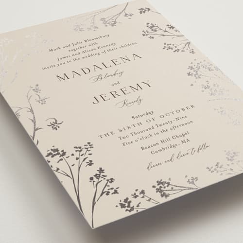 This is a almond foil stamped wedding invitations with foil pressed by frau brandt called shining florals printing on signature in standard