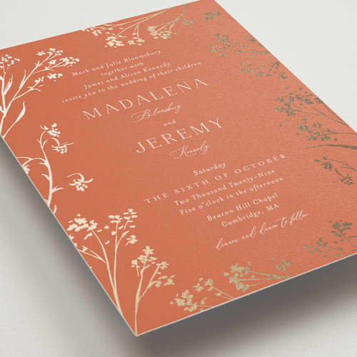 This is a terracotta foil stamped wedding invitations with foil pressed by frau brandt called shining florals printing on signature in standard