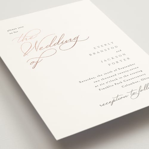 This is a snow foil stamped wedding invitations with foil pressed by Kaydi Bishop called eternal printing on signature in standard
