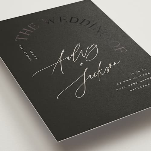 This is a truffle foil stamped wedding invitations with foil pressed by Vera Lim called the arc printing on signature in standard