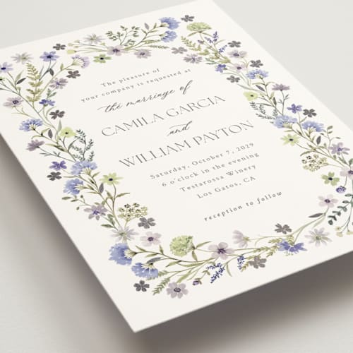 This is a lavender foil stamped wedding invitations with foil pressed by Yaling Hou Suzuki called bright garden printing on signature in standard