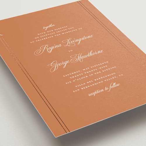 This is a copper foil stamped wedding invitations with foil pressed by Jelena Vuletic called elencourt printing on signature in standard