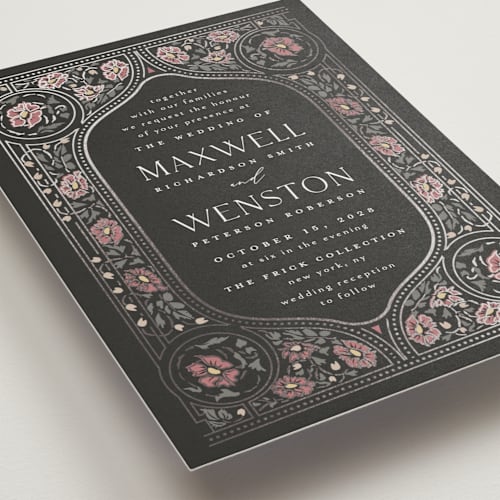 This is a ebony foil stamped wedding invitations with foil pressed by Ana de Sousa called timeless nature printing on signature in standard
